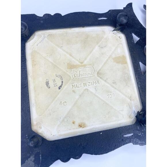 Vintage Cast Iron Ceramic 60s Tile Trivets Set/Two Green Flowers Fruit Ford Car - Picture 10 of 10